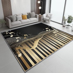 8x10 Area Rugs for Living Room Modern Style Machine Washable Non Slip Rug, Soft Low Pile Lightweight Musical Notes Piano Print Carpet for Bedroom Dining Room Home Office, Gold Black