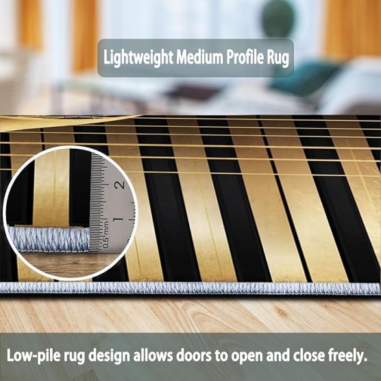 8x10 Area Rugs for Living Room Modern Style Machine Washable Non Slip Rug, Soft Low Pile Lightweight Musical Notes Piano Print Carpet for Bedroom Dining Room Home Office, Gold Black