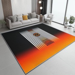 Area Rugs 7 x 8 ft Throw Rugs Soft Flannel Non-Slip for Bedroom Living Room Nursery, Black Orange Rectangular Decor Floor Mat, Modern Lines Geometric Shapes Minimal Print Low Pile Washable Carpet