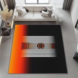 Area Rugs 7 x 8 ft Throw Rugs Soft Flannel Non-Slip for Bedroom Living Room Nursery, Black Orange Rectangular Decor Floor Mat, Modern Lines Geometric Shapes Minimal Print Low Pile Washable Carpet