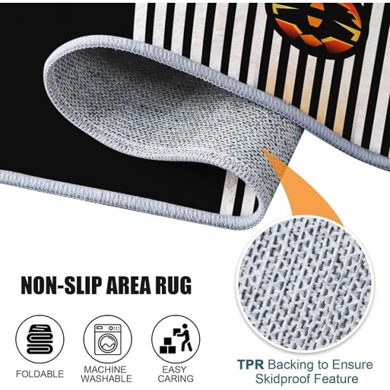 Area Rugs 7 x 8 ft Throw Rugs Soft Flannel Non-Slip for Bedroom Living Room Nursery, Black Orange Rectangular Decor Floor Mat, Modern Lines Geometric Shapes Minimal Print Low Pile Washable Carpet