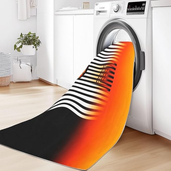 Area Rugs 7 x 8 ft Throw Rugs Soft Flannel Non-Slip for Bedroom Living Room Nursery, Black Orange Rectangular Decor Floor Mat, Modern Lines Geometric Shapes Minimal Print Low Pile Washable Carpet