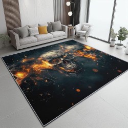 Area Rugs 7 x 8 ft Throw Rugs Soft Flannel Non-Slip for Bedroom Living Room Nursery, Orange Black Rectangular Decor Floor Mat, Fantasy Skull Roaring Flames Dramatic Art Print Low Pile Washable Carpet