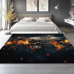 Area Rugs 7 x 8 ft Throw Rugs Soft Flannel Non-Slip for Bedroom Living Room Nursery, Orange Black Rectangular Decor Floor Mat, Fantasy Skull Roaring Flames Dramatic Art Print Low Pile Washable Carpet