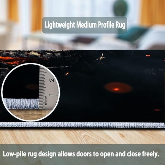 Area Rugs 7 x 8 ft Throw Rugs Soft Flannel Non-Slip for Bedroom Living Room Nursery, Orange Black Rectangular Decor Floor Mat, Fantasy Skull Roaring Flames Dramatic Art Print Low Pile Washable Carpet