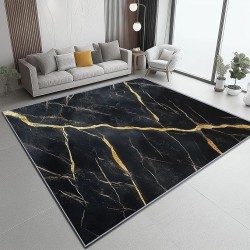 Area Rugs 7 x 8 ft Throw Rugs Soft Flannel Non-Slip for Bedroom Living Room Nursery, Black Gold Rectangular Decor Floor Mat, Abstract Marble Texture Elegant Print Low Pile Washable Carpet