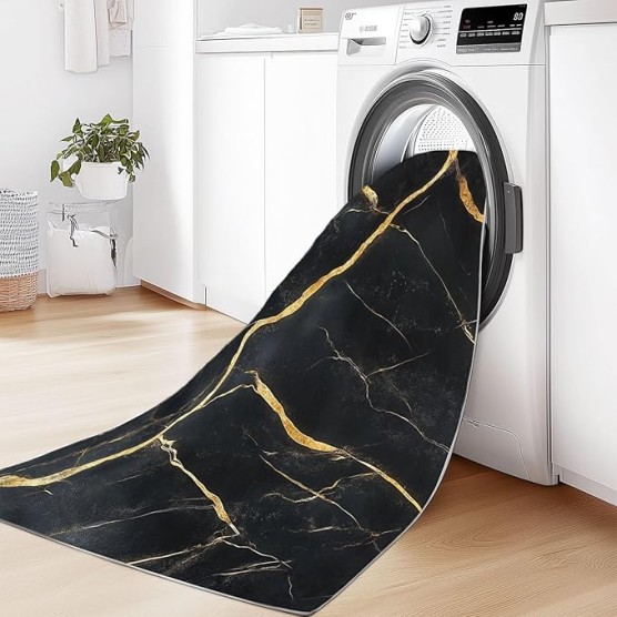 Area Rugs 7 x 8 ft Throw Rugs Soft Flannel Non-Slip for Bedroom Living Room Nursery, Black Gold Rectangular Decor Floor Mat, Abstract Marble Texture Elegant Print Low Pile Washable Carpet