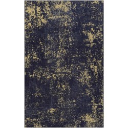 Chenille Low-Pile Machine-Washable Rug with Non-Slip Backing, Eco-Friendly Durable Polyester Indoor Carpet for High-Traffic Areas, Living Room, Bedroom, (Black+Gold,6' x 9')