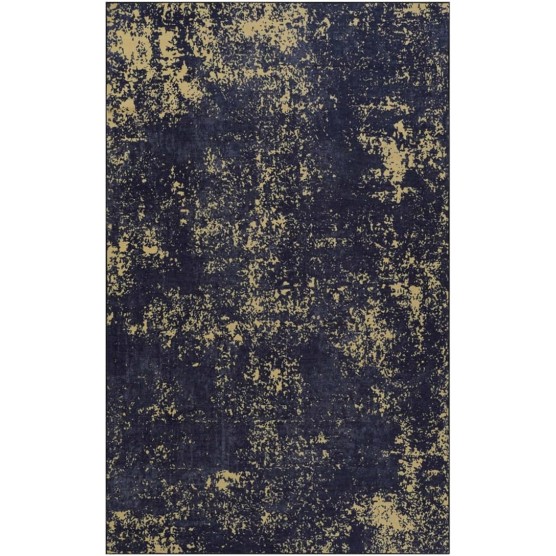 Chenille Low-Pile Machine-Washable Rug with Non-Slip Backing, Eco-Friendly Durable Polyester Indoor Carpet for High-Traffic Areas, Living Room, Bedroom, (Black+Gold,6' x 9')
