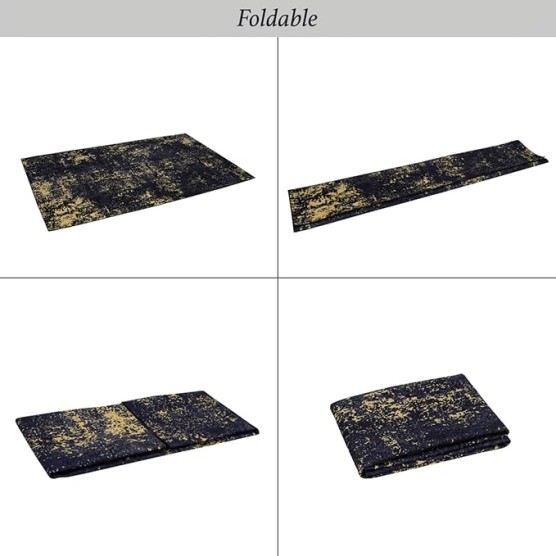 Chenille Low-Pile Machine-Washable Rug with Non-Slip Backing, Eco-Friendly Durable Polyester Indoor Carpet for High-Traffic Areas, Living Room, Bedroom, (Black+Gold,6' x 9')