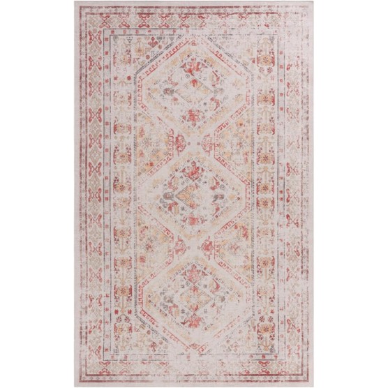 Chenille Low-Pile Machine-Washable Rug with Non-Slip Backing, Eco-Friendly Durable Polyester Indoor Carpet for High-Traffic Areas, Living Room, Bedroom, or Hallway Floor Covering (Beige,6' x 9')