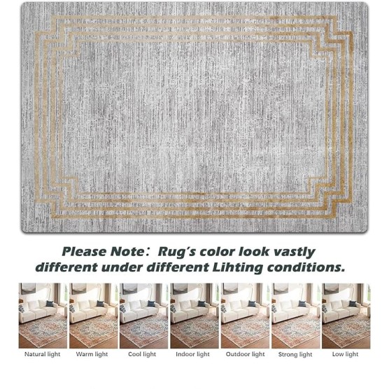 Modern Area Rug for Living Room, Bedroom – Non-Slip Thin Machine Washable Rug, Decorative Soft Carpet for Home, Office, Dorm Decor, Simple Style, 6x9ft/72x108in