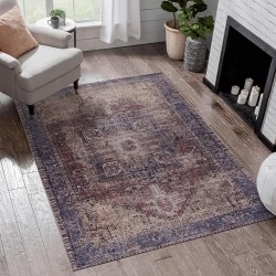 Chenille Low-Pile Machine-Washable Rug with Non-Slip Backing, Eco-Friendly Durable Polyester Indoor Carpet for High-Traffic Areas, Living Room, Bedroom (Burgundy,6' x 9')