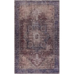 Chenille Low-Pile Machine-Washable Rug with Non-Slip Backing, Eco-Friendly Durable Polyester Indoor Carpet for High-Traffic Areas, Living Room, Bedroom (Burgundy,6' x 9')