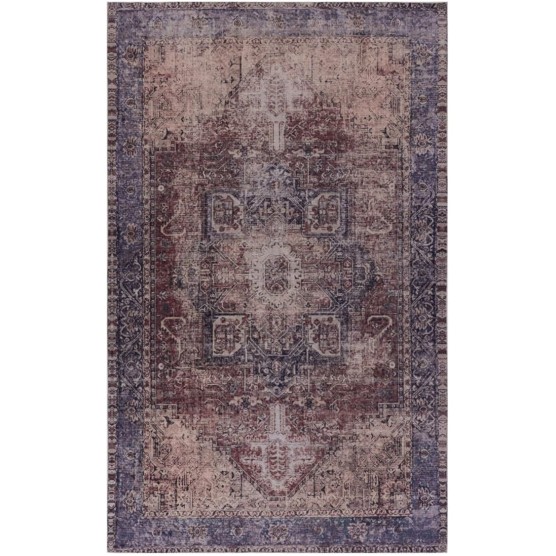 Chenille Low-Pile Machine-Washable Rug with Non-Slip Backing, Eco-Friendly Durable Polyester Indoor Carpet for High-Traffic Areas, Living Room, Bedroom (Burgundy,6' x 9')