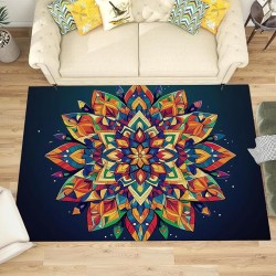 Geometric Patchwork Mandala 6x9 Living Room Rugs, Pure Black Machine Washable Area Rugs for Kids Bedroom Rubber Backed, Bohemian Floral Stain-Resistant Carpet for Dining Room, Guestroom