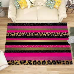 Shiny Gold Foil Leopard 6x9 Living Room Rugs, Magenta Machine Washable Area Rugs for Kids Bedroom Rubber Backed, Punk Animals Stain-Resistant Carpet for Dining Room, Guestroom