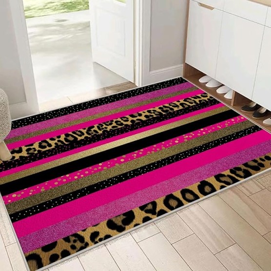 Shiny Gold Foil Leopard 6x9 Living Room Rugs, Magenta Machine Washable Area Rugs for Kids Bedroom Rubber Backed, Punk Animals Stain-Resistant Carpet for Dining Room, Guestroom