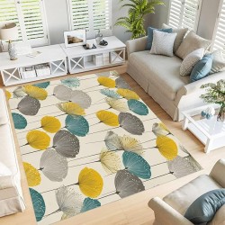 Hand Drawn Striped Dandelions 6x9 Living Room Rugs, Beige Machine Washable Area Rugs for Kids Bedroom Rubber Backed, Abstract and Simple Stain-Resistant Carpet for Dining Room, Guestroom